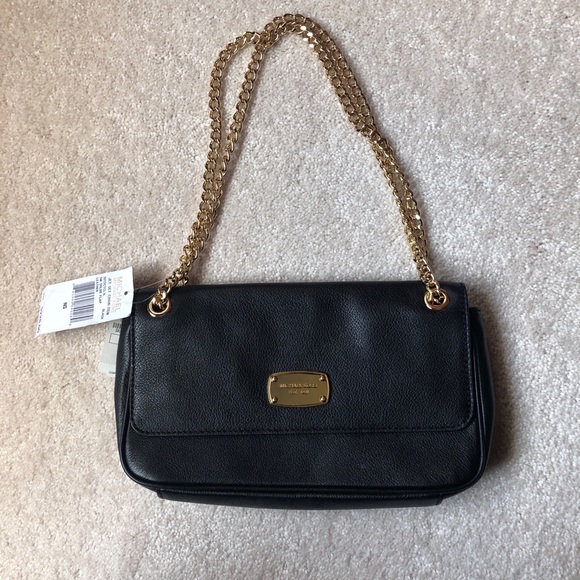 MICHAEL Michael Kors Handbags - NWT Michael Kors Purse-Black, Gold Chain Handle